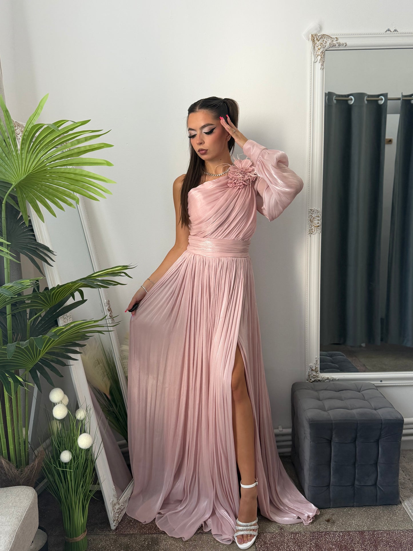 Rochie elegantă roz pudră VICTORIA