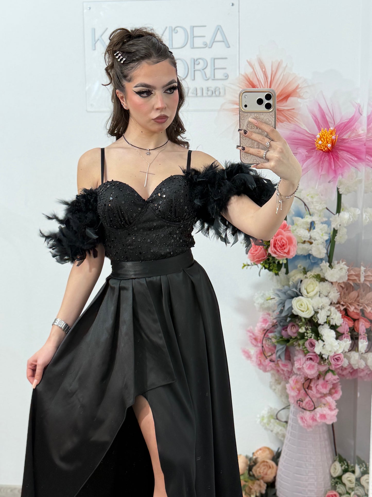 Rochie lunga neagra cu paiete Pinko