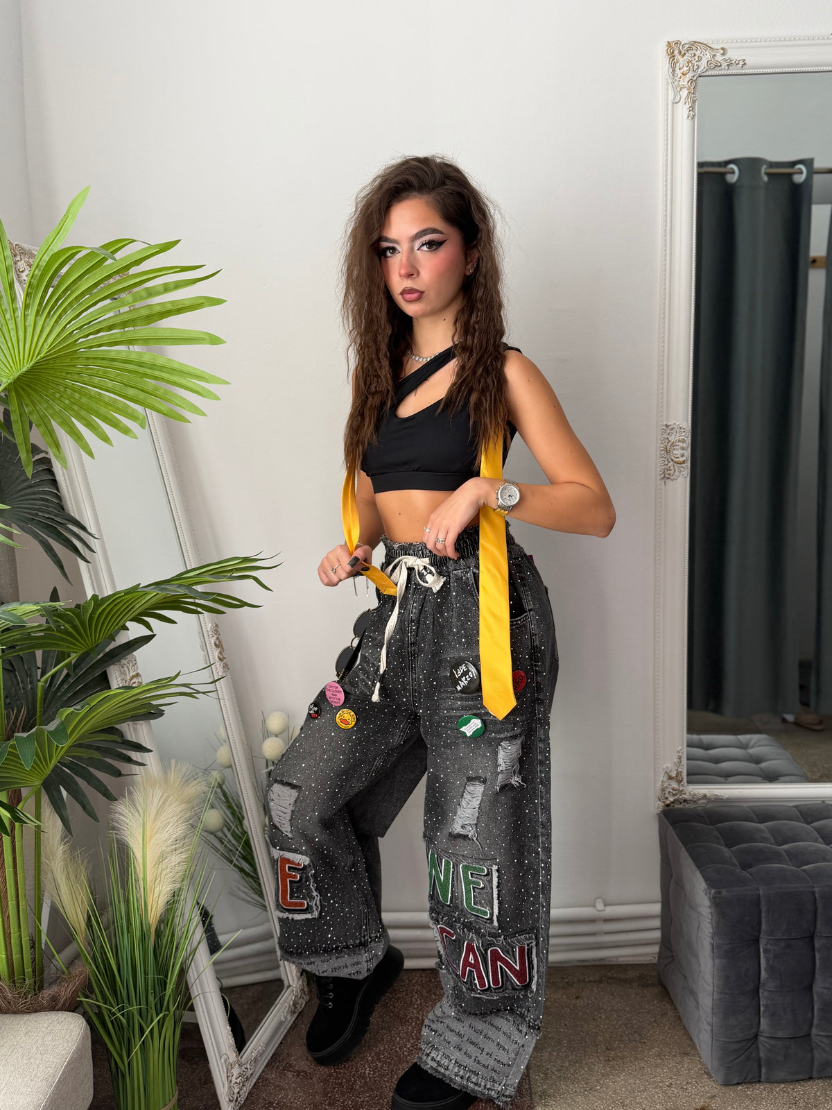 Pantaloni din denim KOREASTYLE GREY