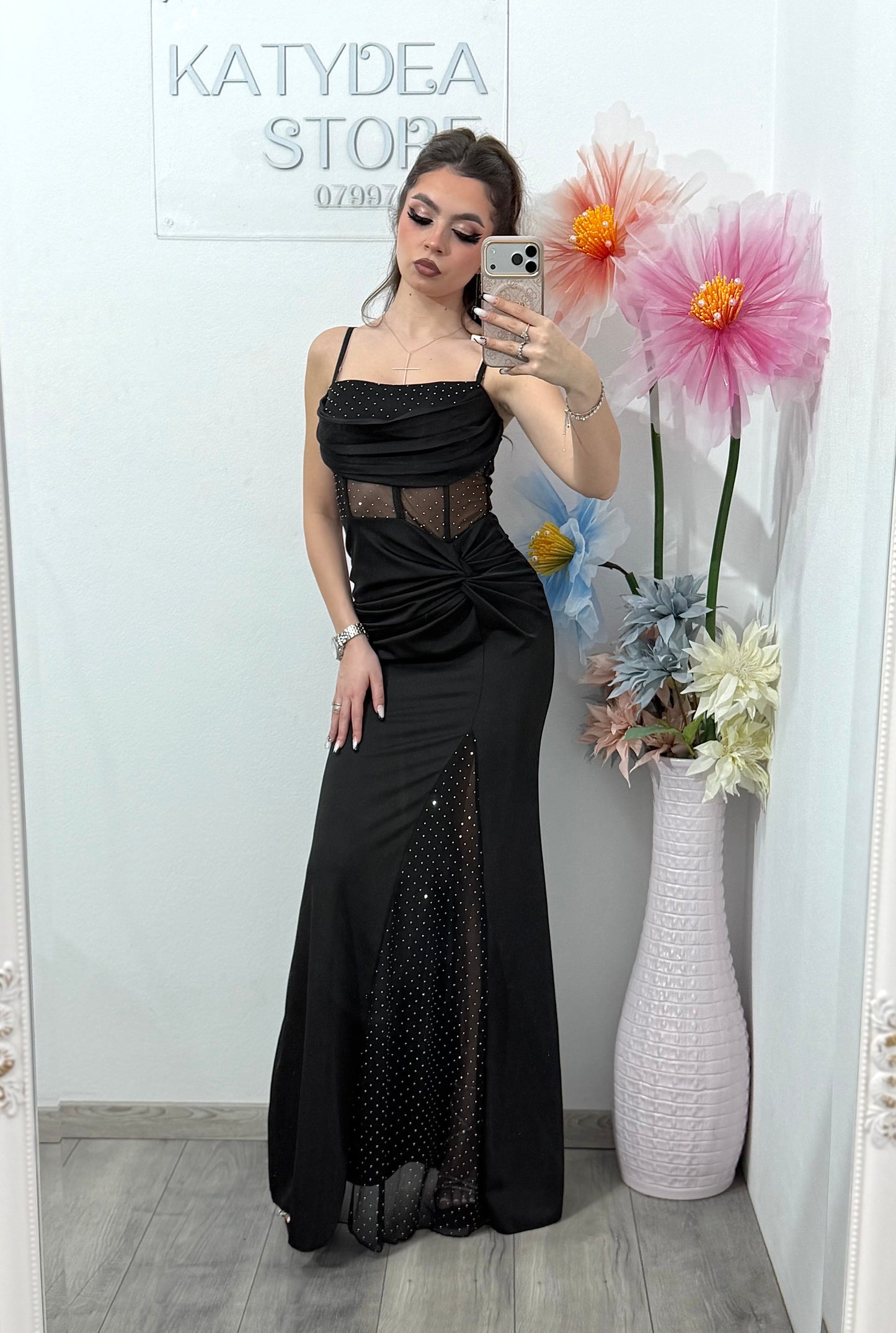 Rochie de seara,neagra cu cristale inserate Gabrielle