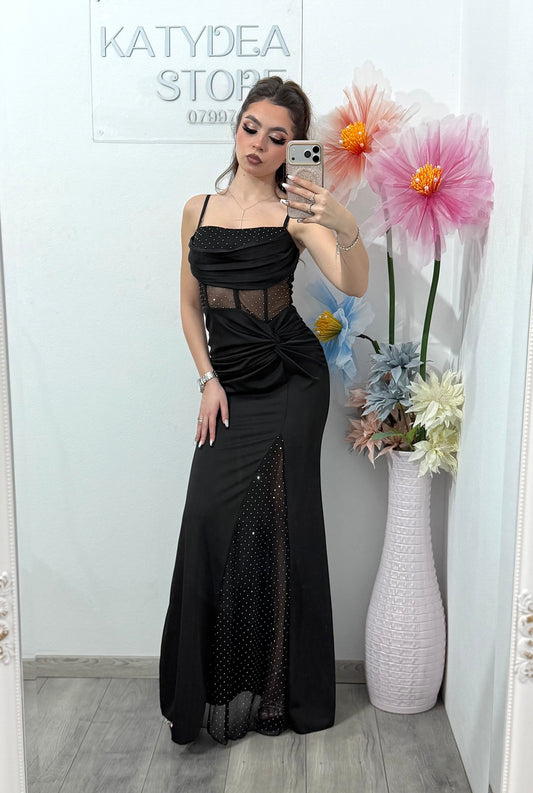 Rochie de seara,neagra cu cristale inserate Gabrielle