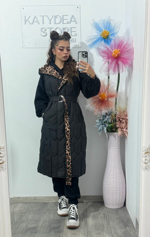 Vestă lungă neagră cu Animalprint Karla