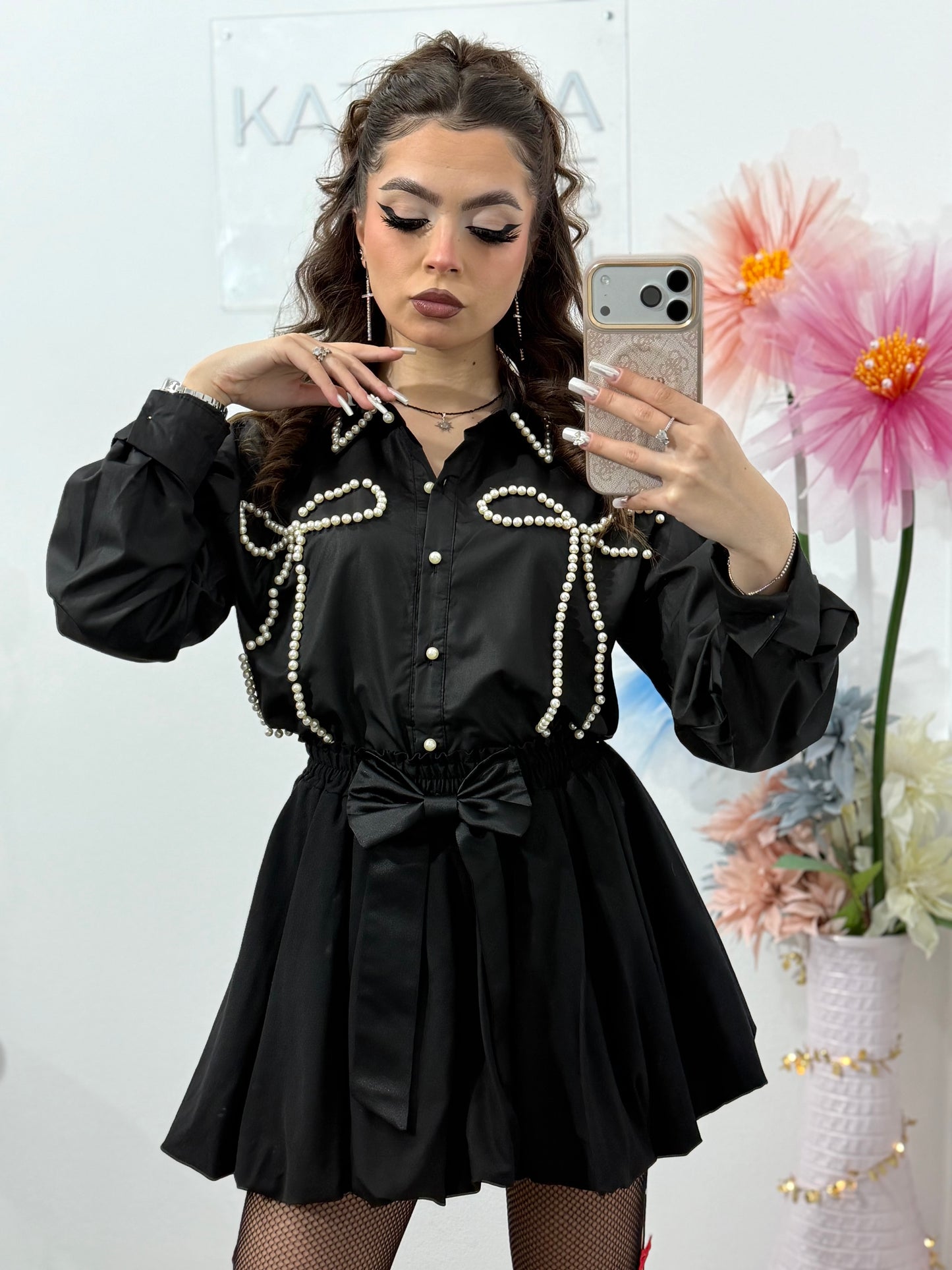 Cămașă neagră cu perle ELLA