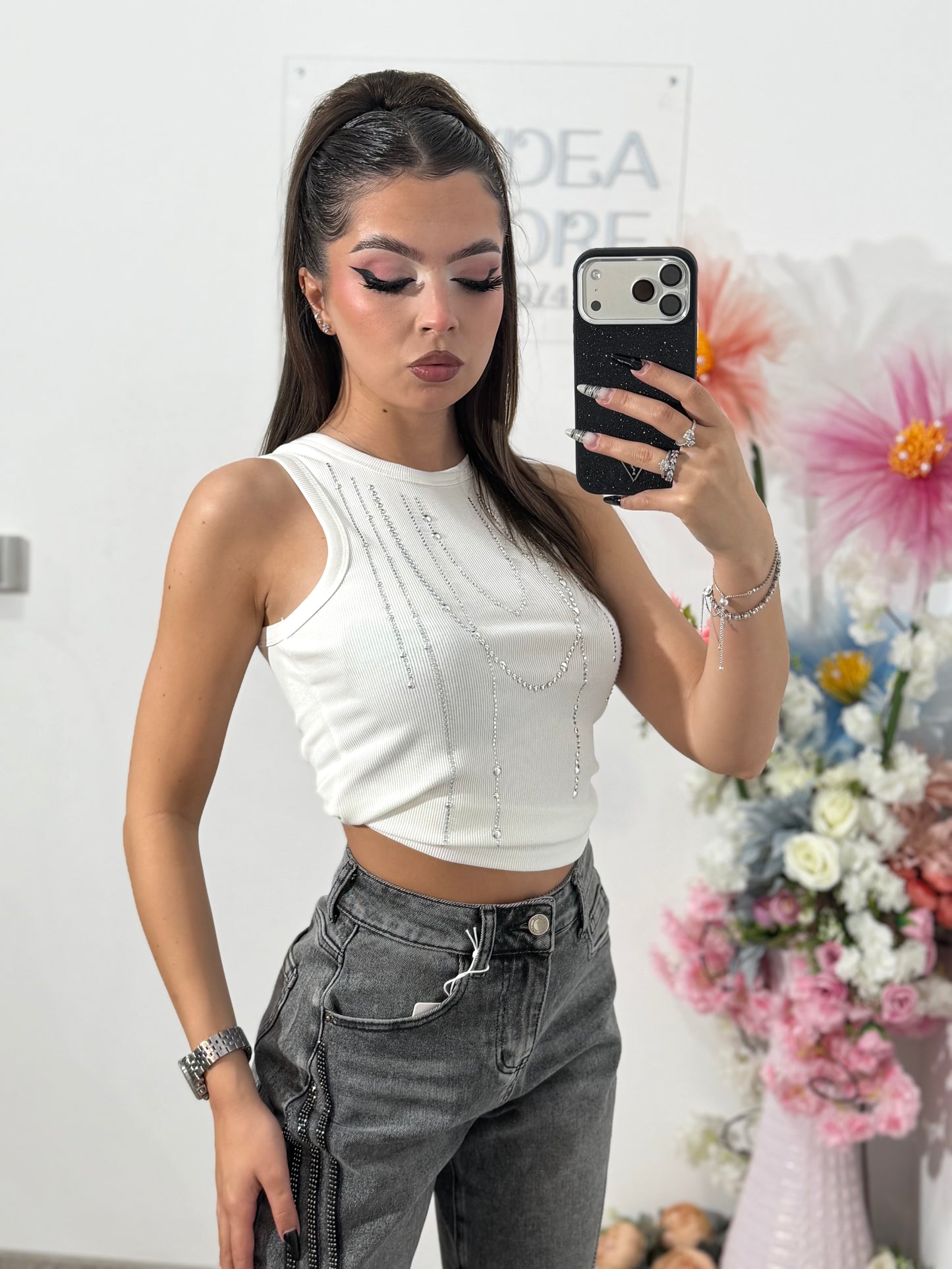 Top alb accesorizat PAULA
