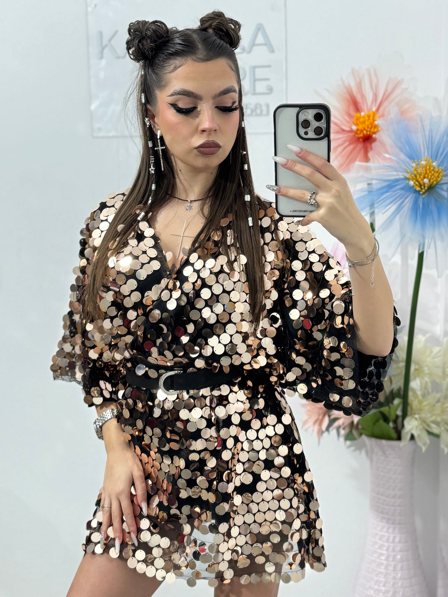 Salopetă din paiete aurii ALINNE