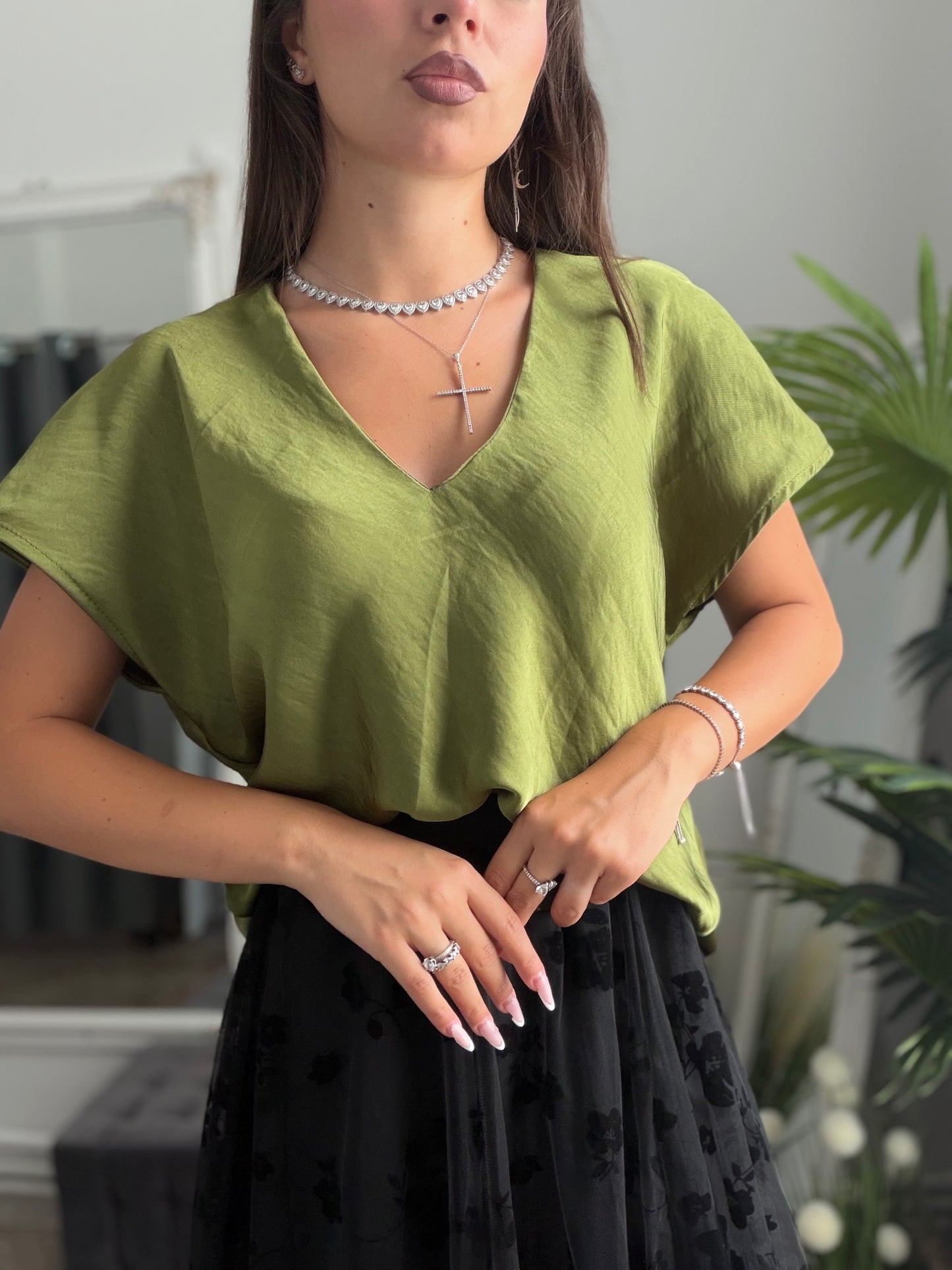 Cămașă satinata verde KARLA