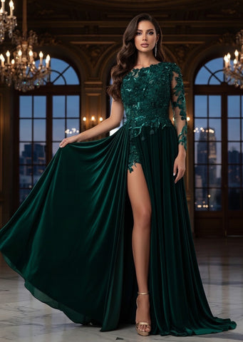 Rochie verde spectaculoasă din catifea și dantelă DELUX