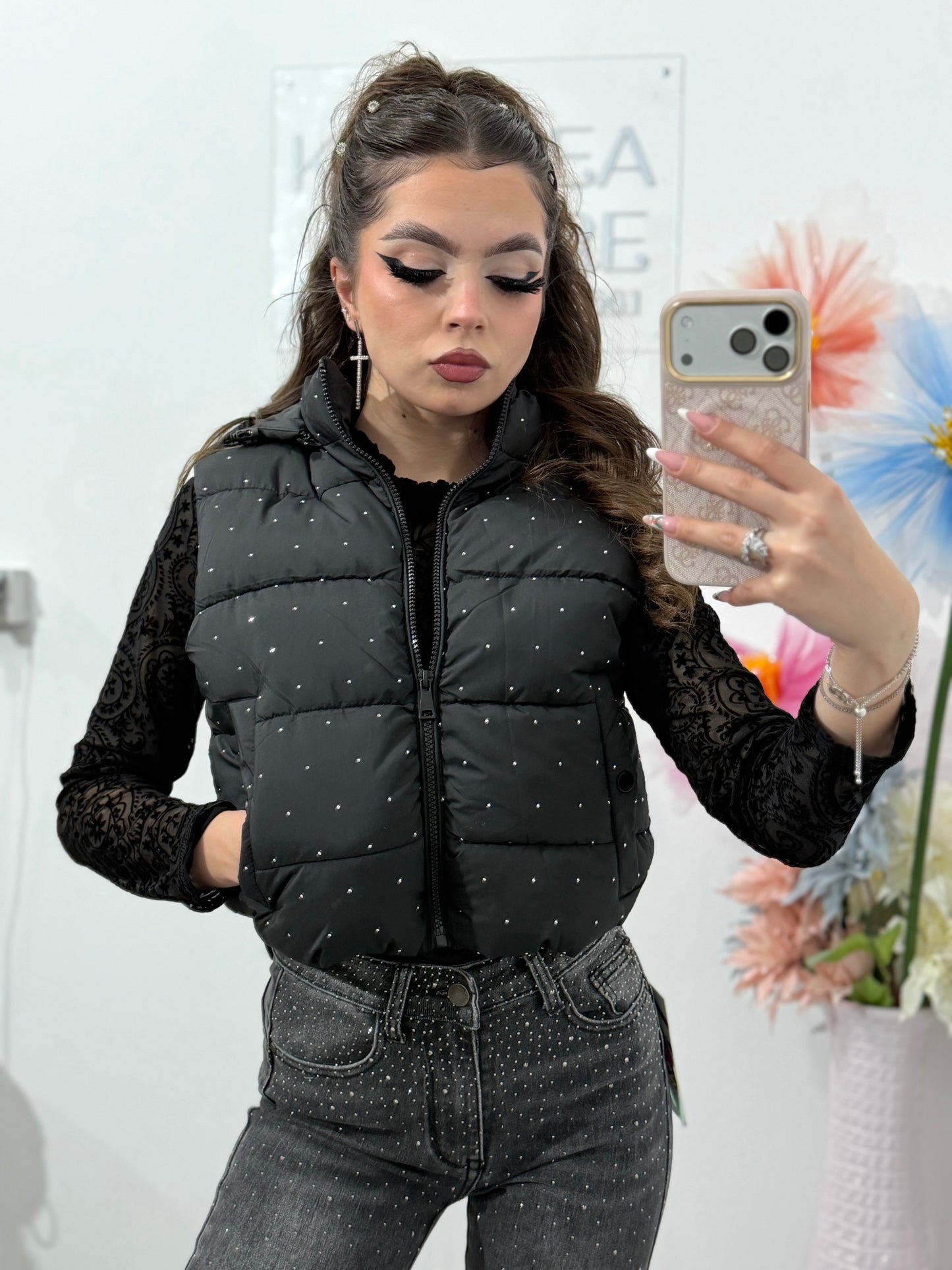 Vesta neagră cu cristale ștanțate ANDREEA