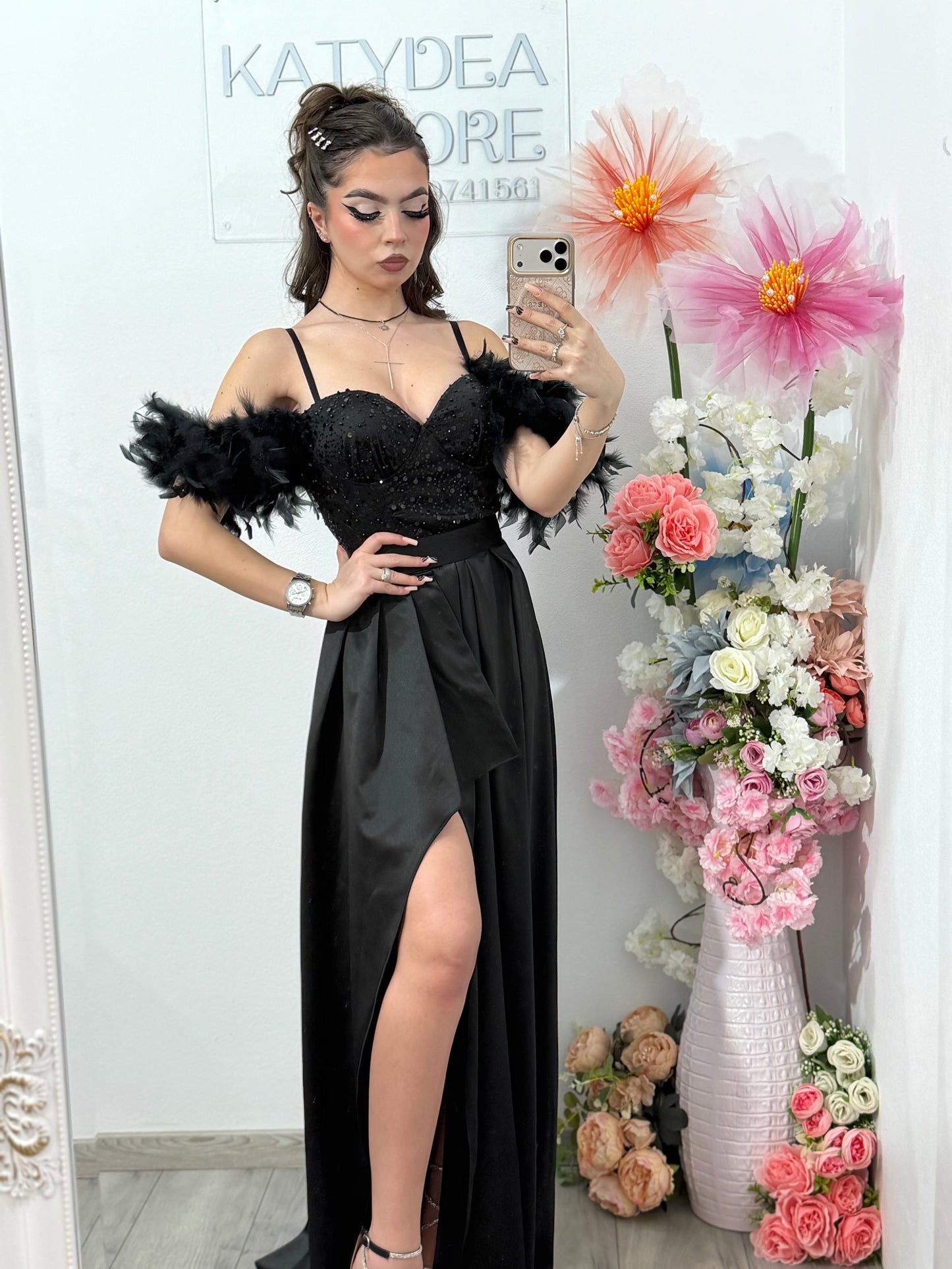 Rochie lunga neagra cu paiete Pinko