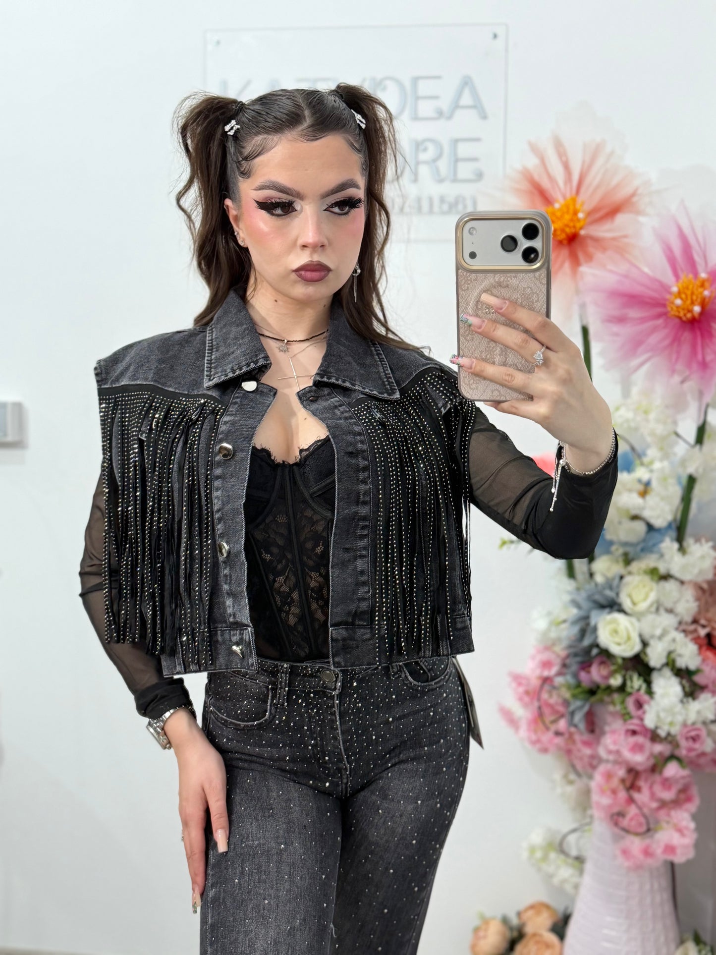 Vestă din denim cu cristale BELLA