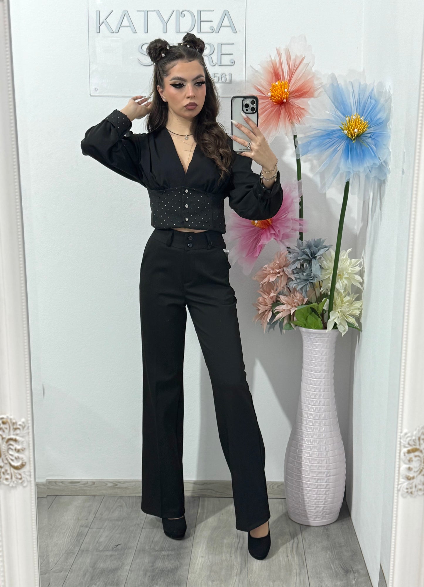 Pantaloni WideLeg negri ANA