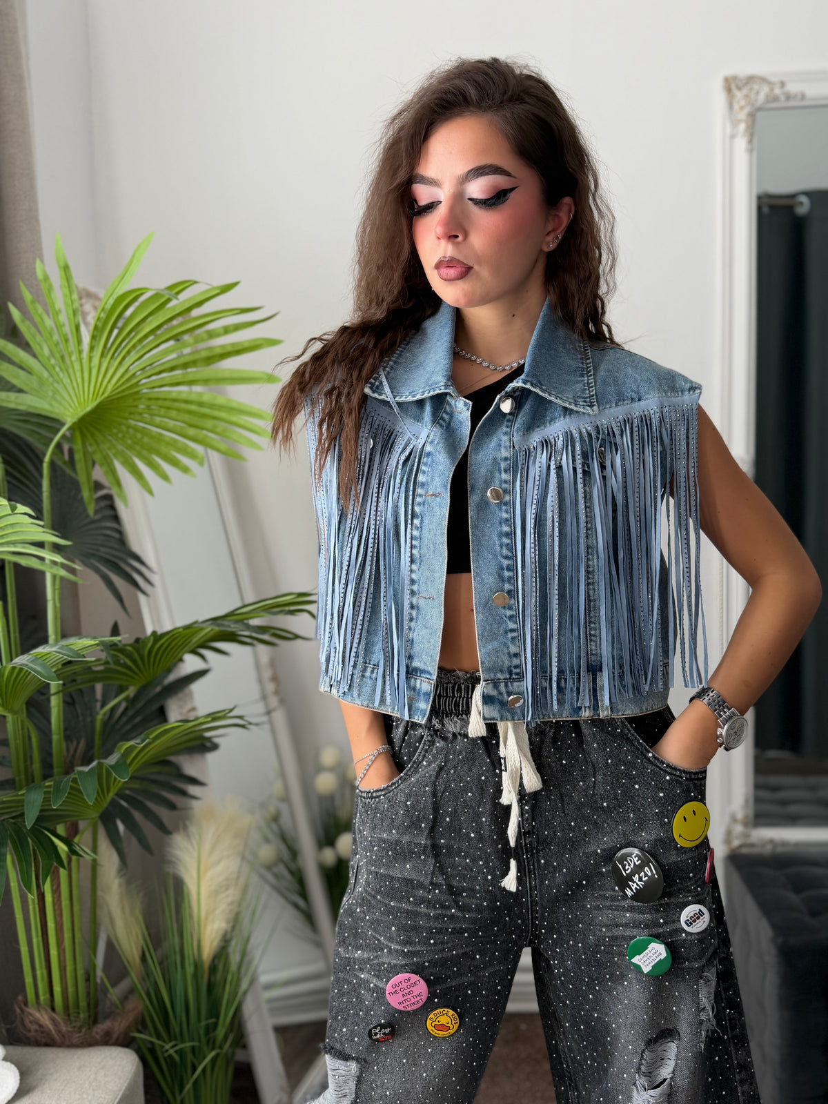 Vestă din denim cu cristale BELLA