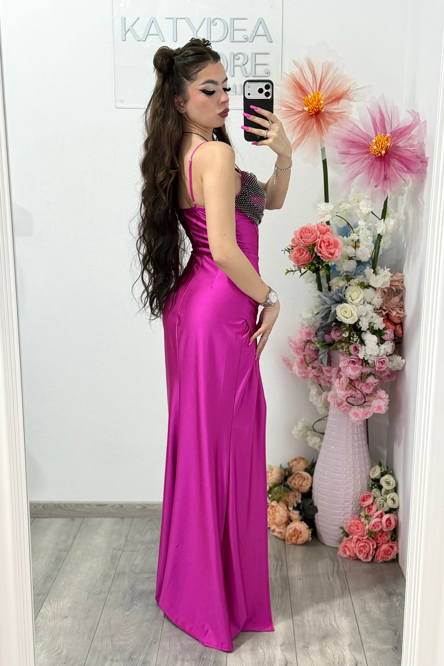 Rochie elegantă cu cristale fucsia Katherine