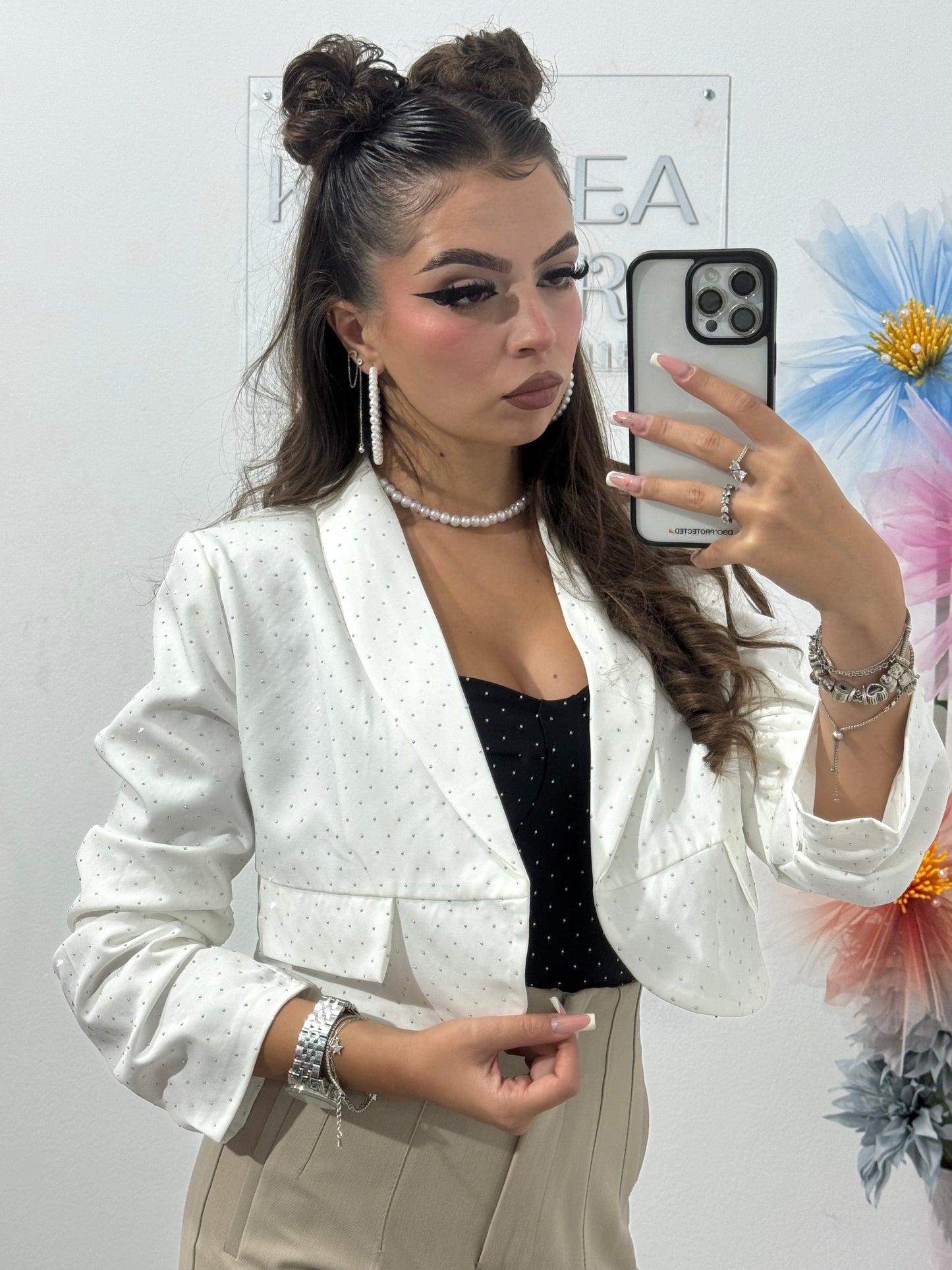 Sacou elegant cu cristale alb Karina