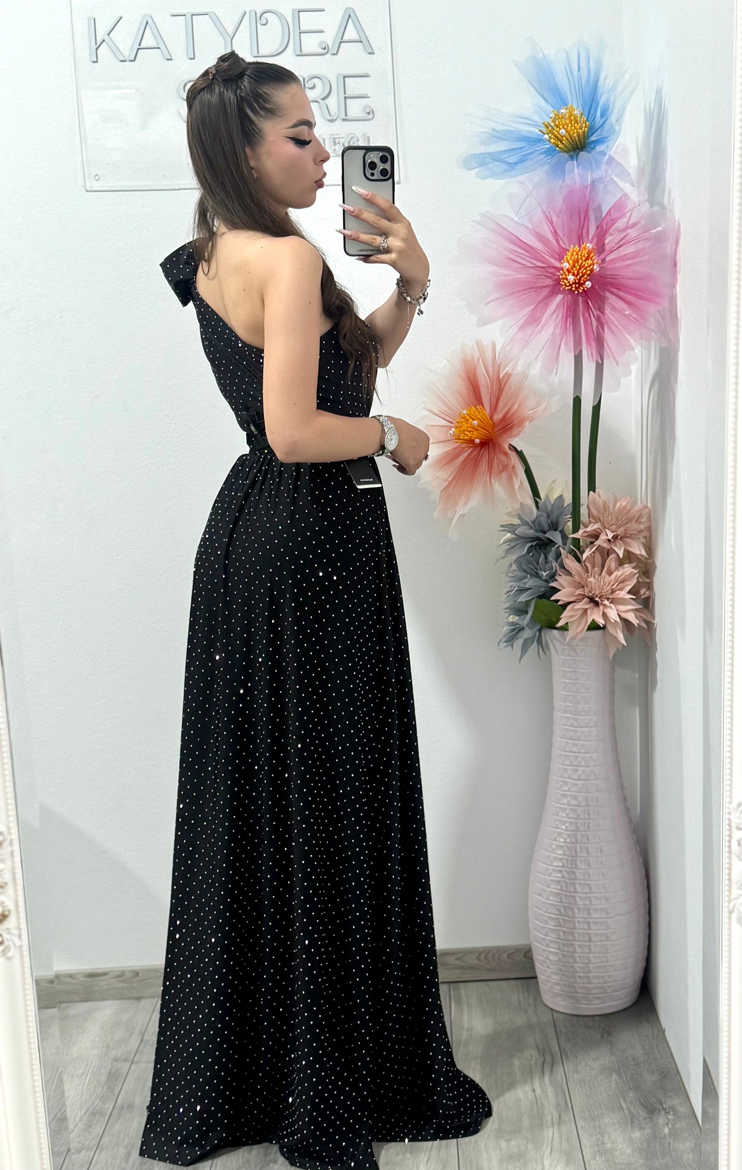 Rochie elegantă cu cristale neagră Cleopatra