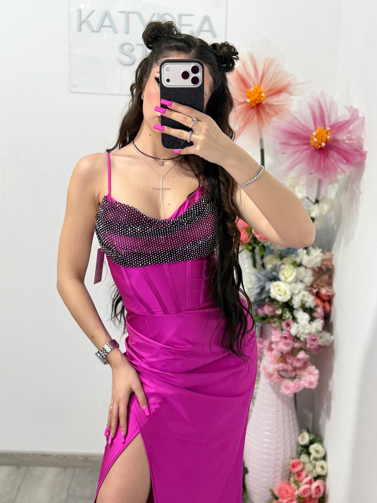 Rochie elegantă cu cristale fucsia Katherine