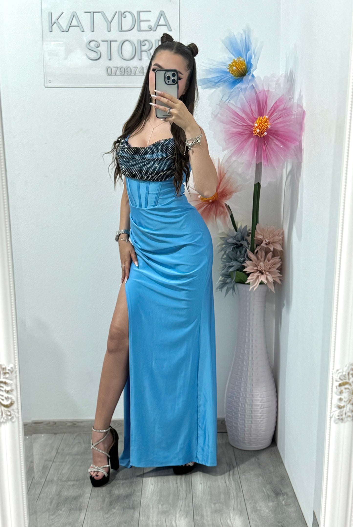 Rochie elegantă cu cristale babyblue Katherine