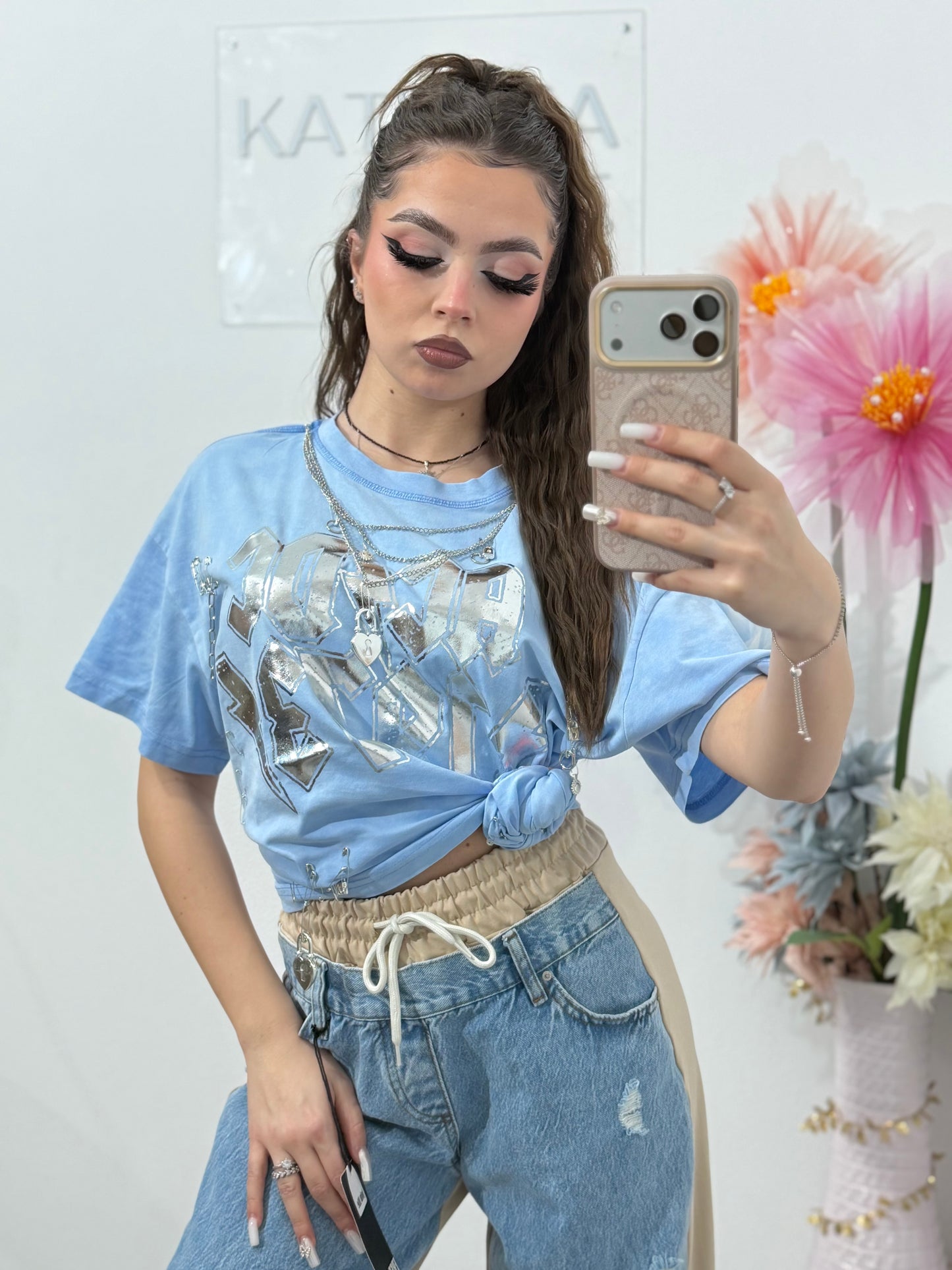 Tricou ROCK cu lanț babyblue