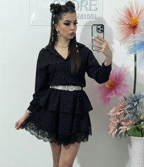 Rochie neagră cu cristale ștanțate ALINA