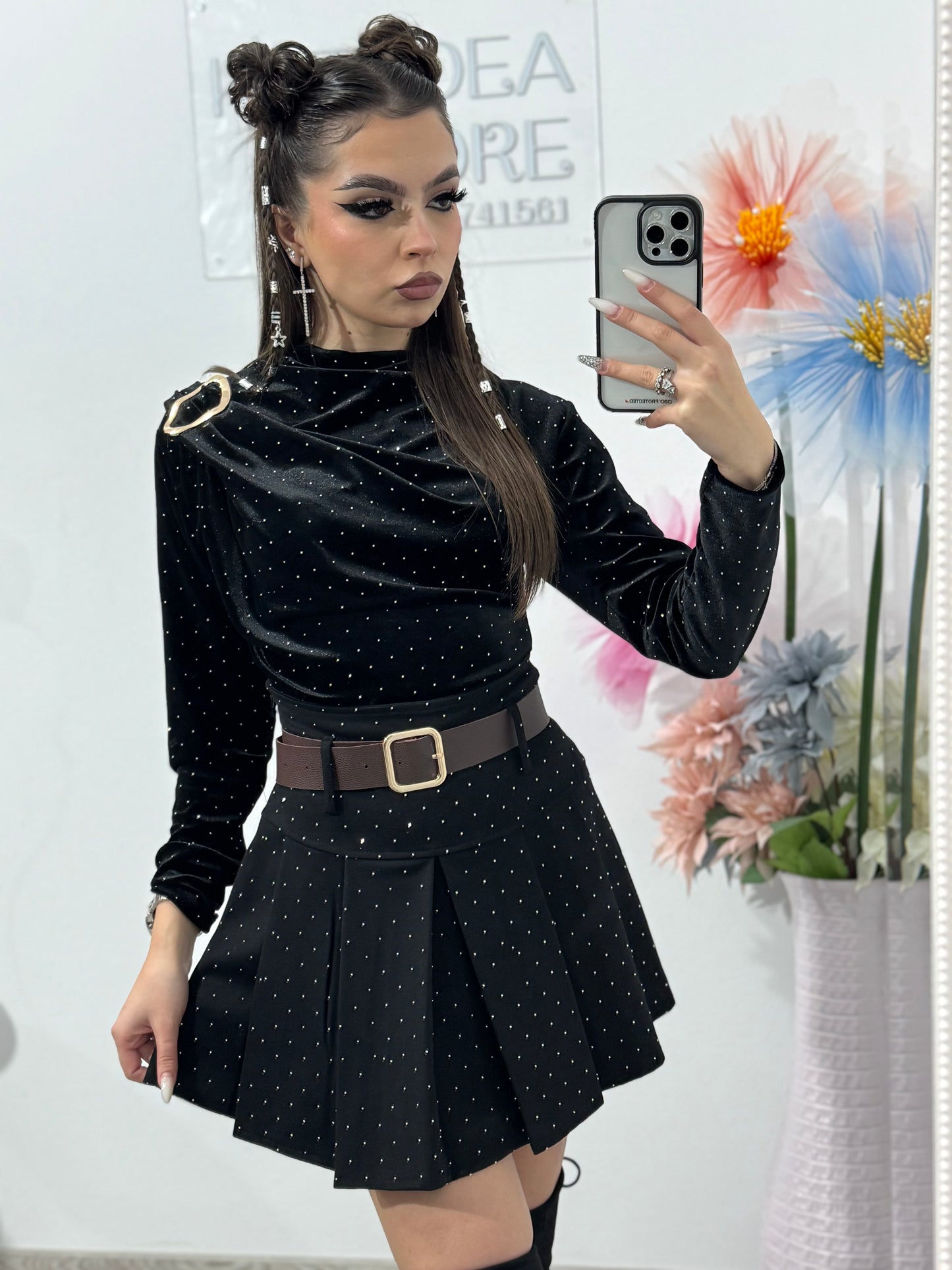 Fustă cu cristale argintii MELISSA