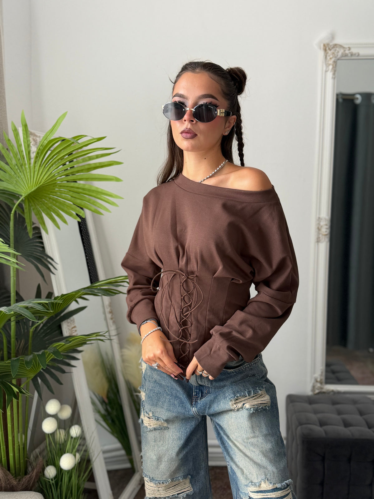 Bluză tip corset maro JOLIE