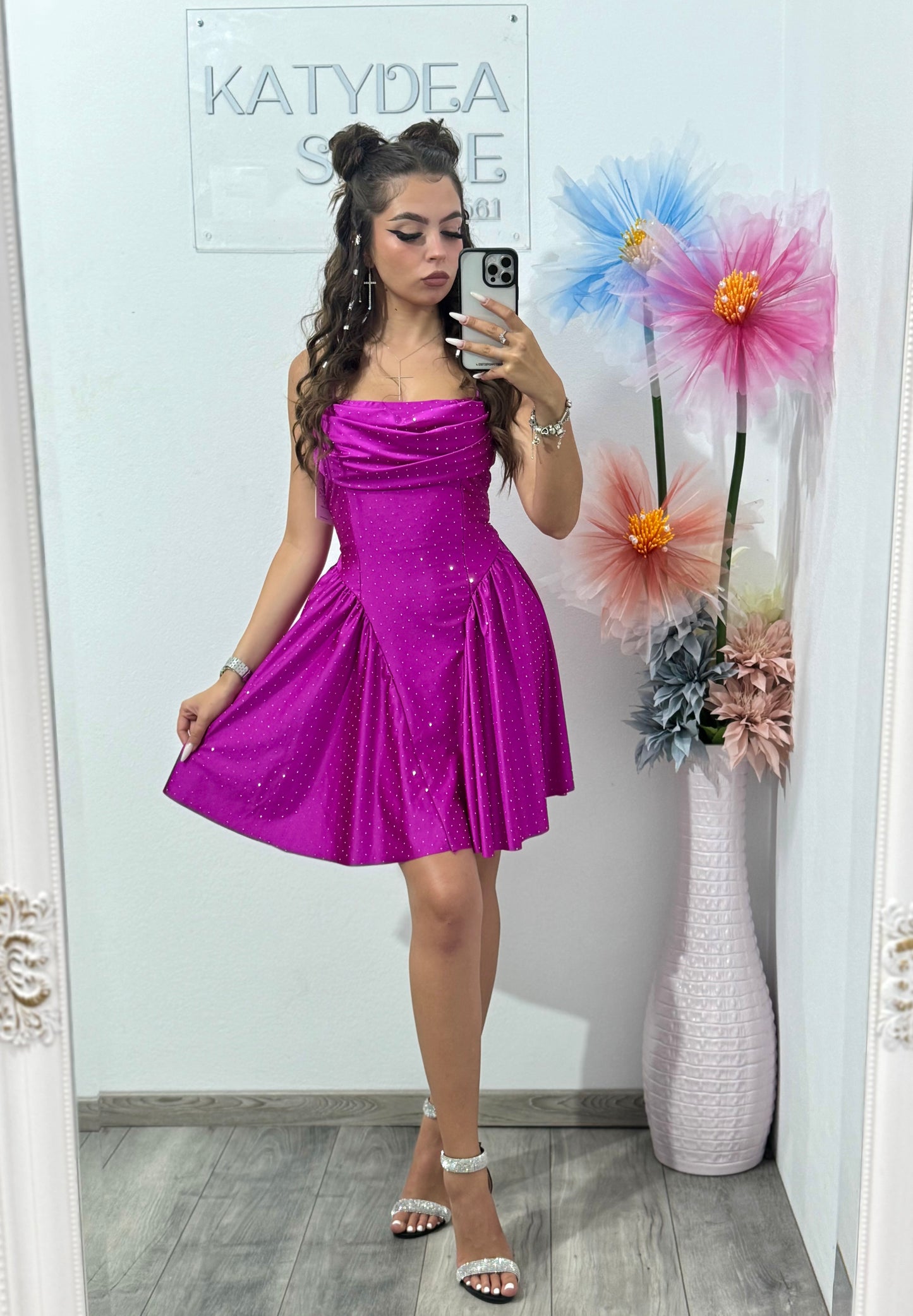 Rochie cu cristale ștanțate fucsia Ginny
