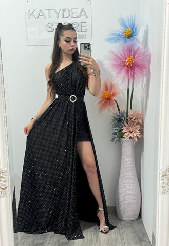 Rochie elegantă cu cristale neagră Cleopatra
