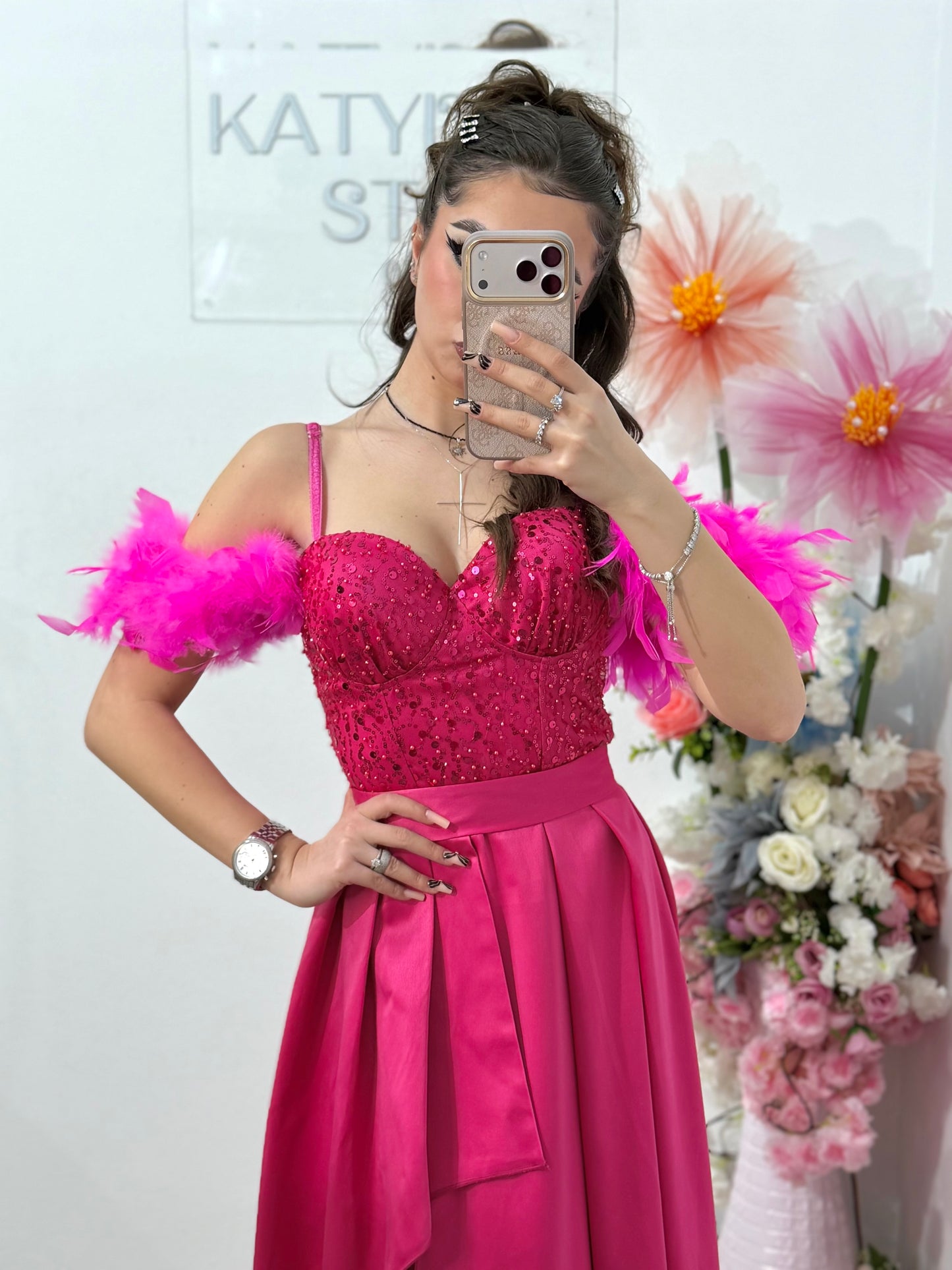 Rochie lungă cu paiete Pinko fucsia