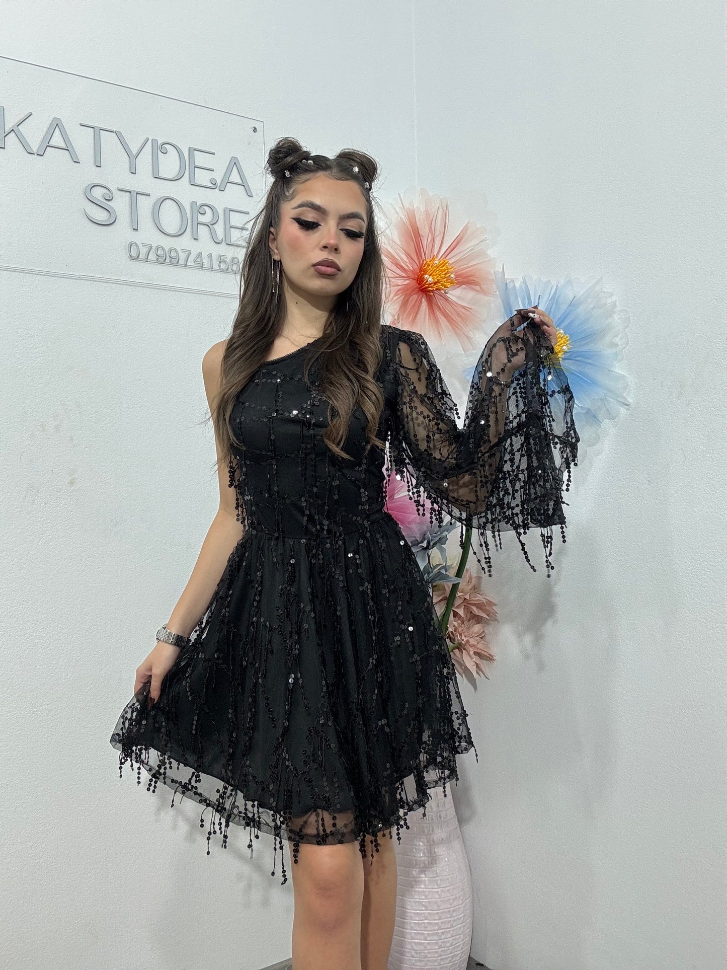 Rochie eleganta cu paiete negre Michelle