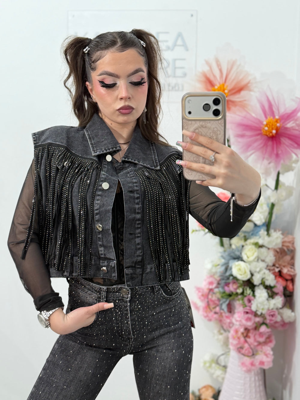 Vestă din denim cu cristale BELLA