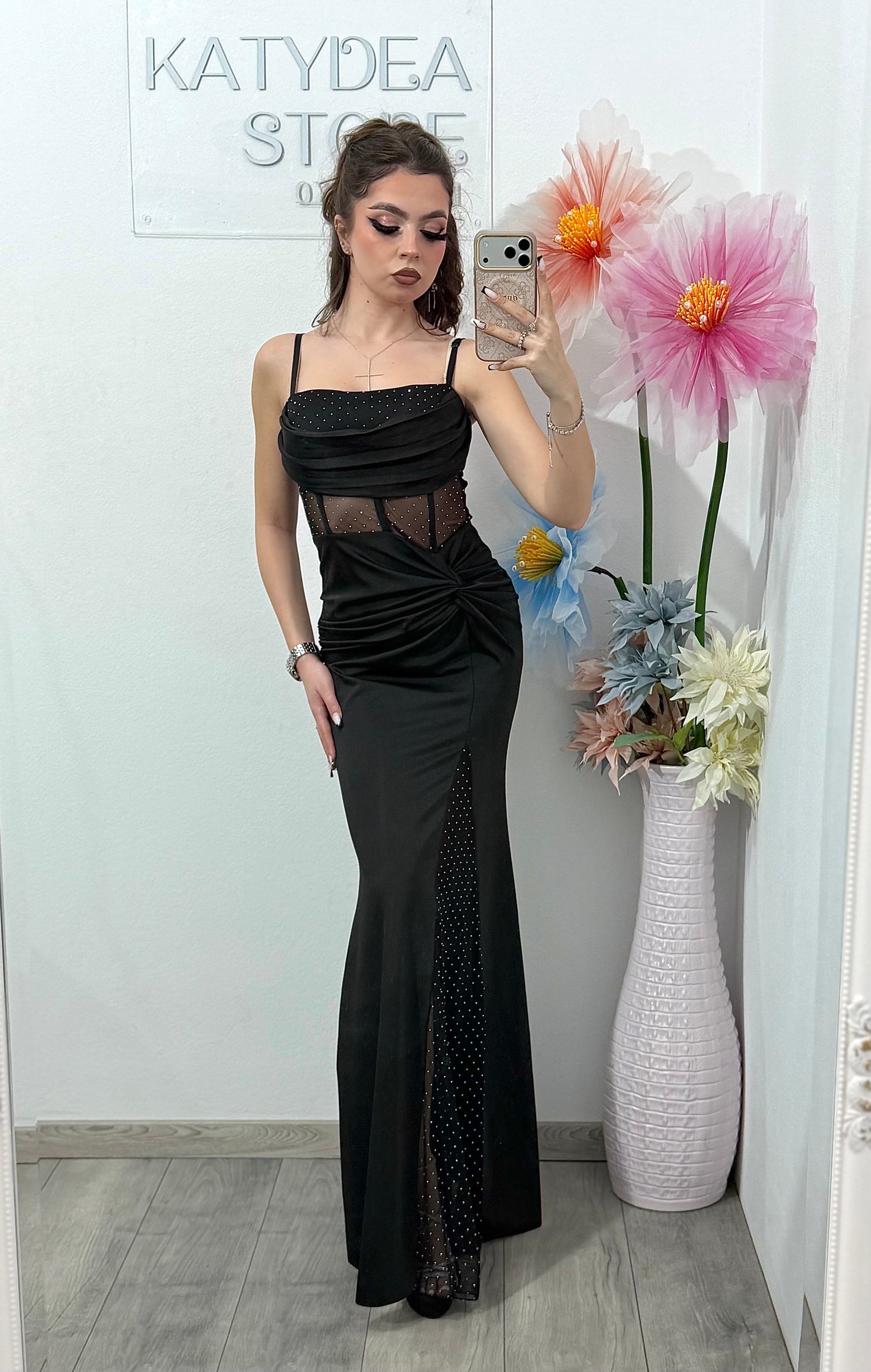 Rochie de seara,neagra cu cristale inserate Gabrielle