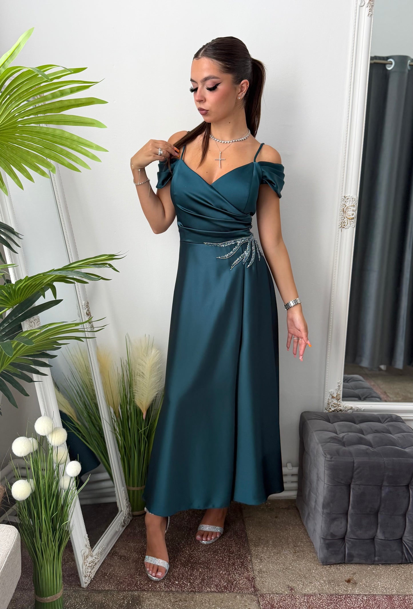 Rochie midi elegantă turcoaz KARINNA