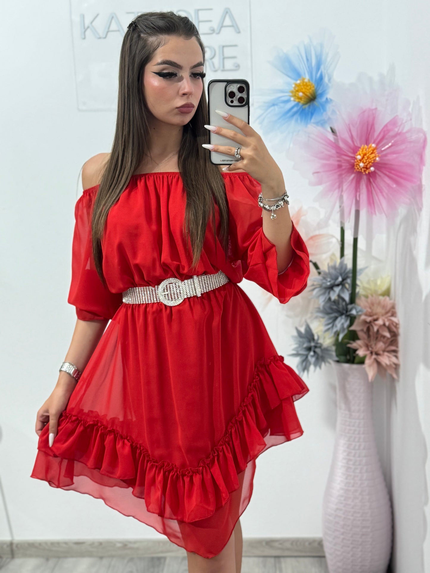 Rochie din voal roșie Carla