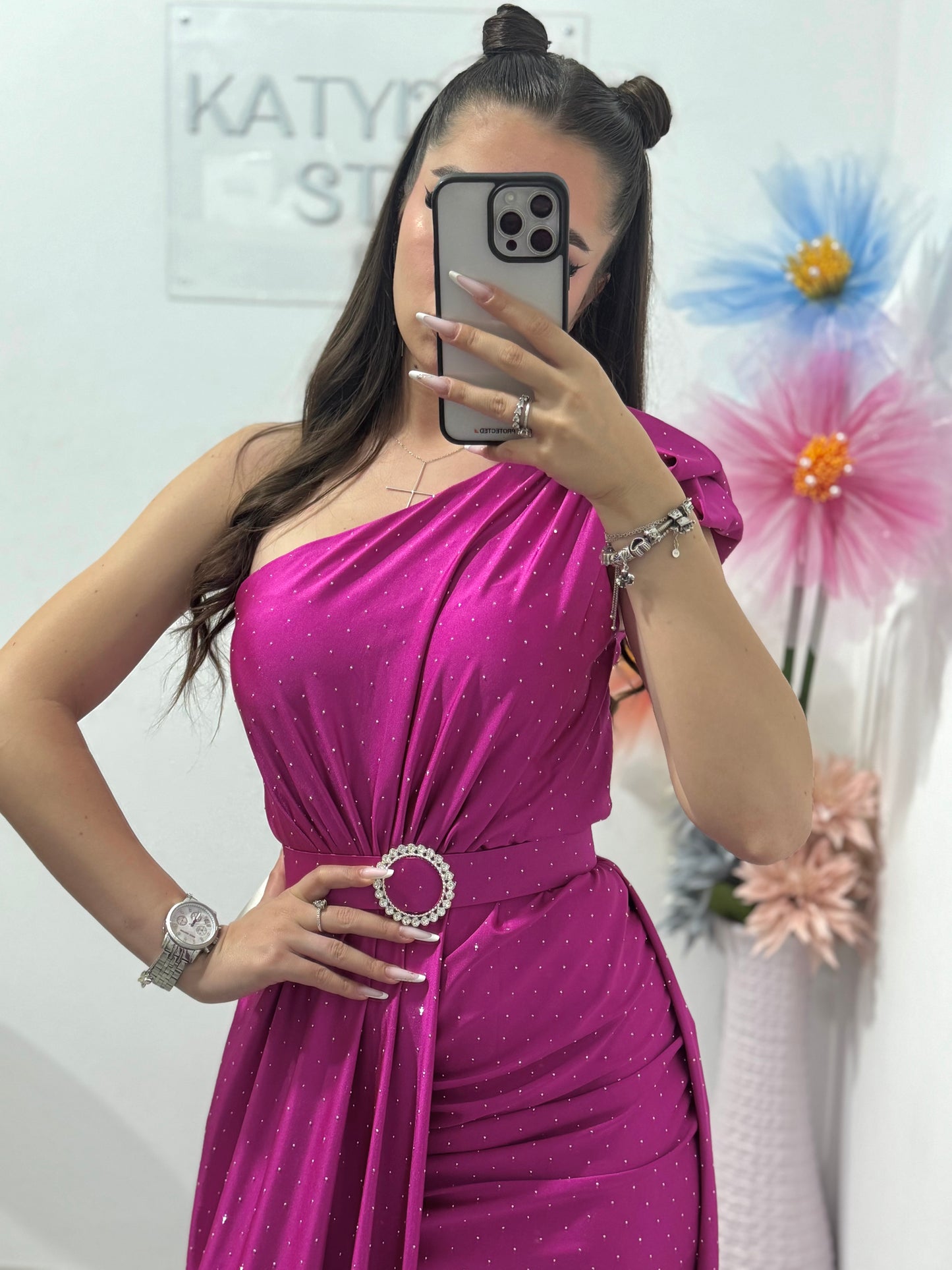Rochie elegantă cu cristale fucsia Cleopatra