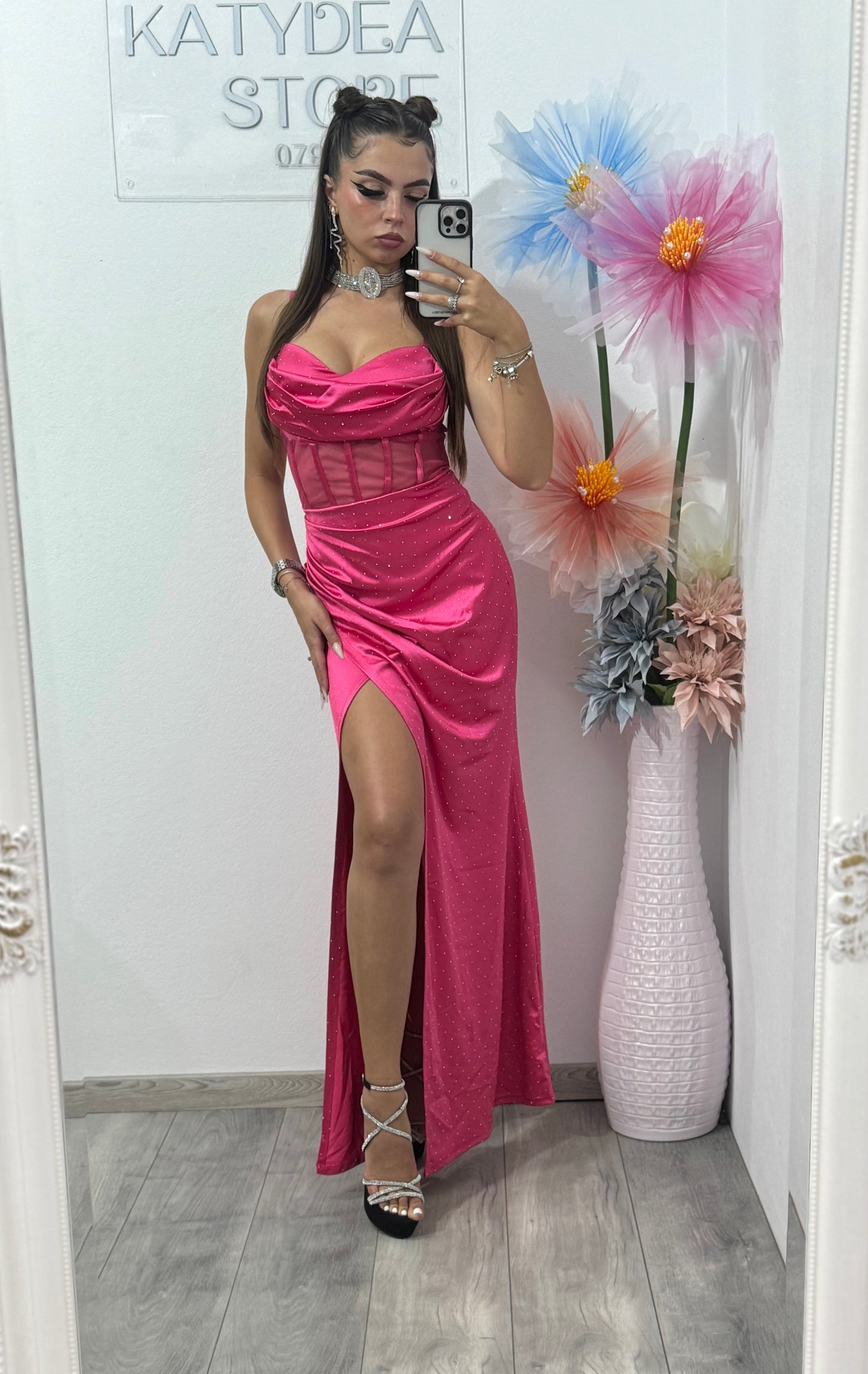 Rochie elegantă cu corset fucsia Alice