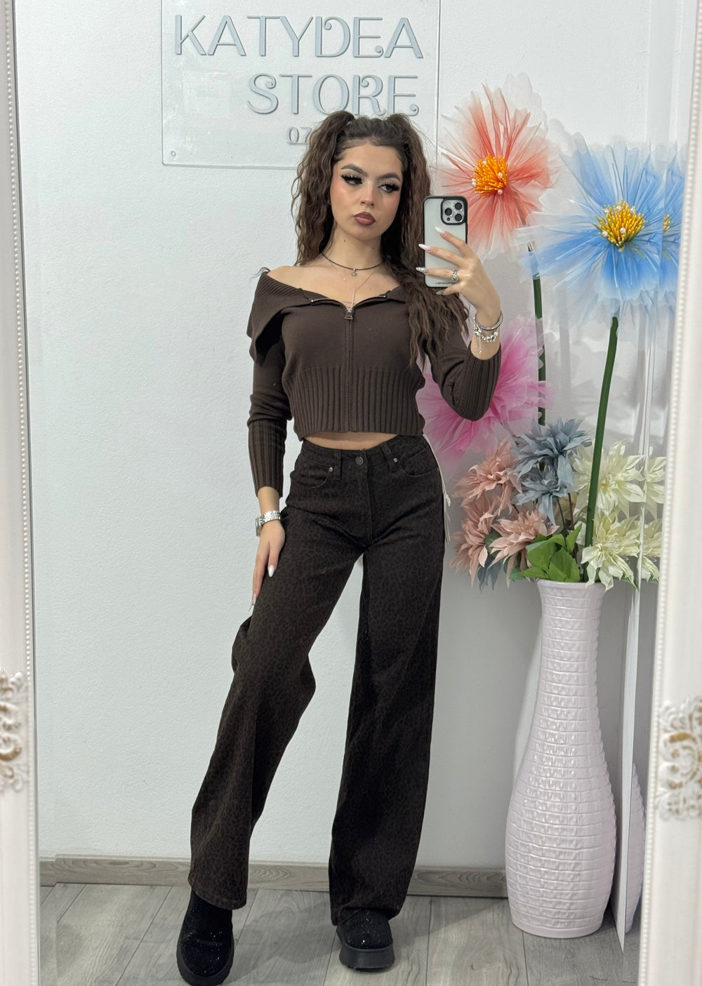 Jeans WIDELEG cu Animalprint KORA