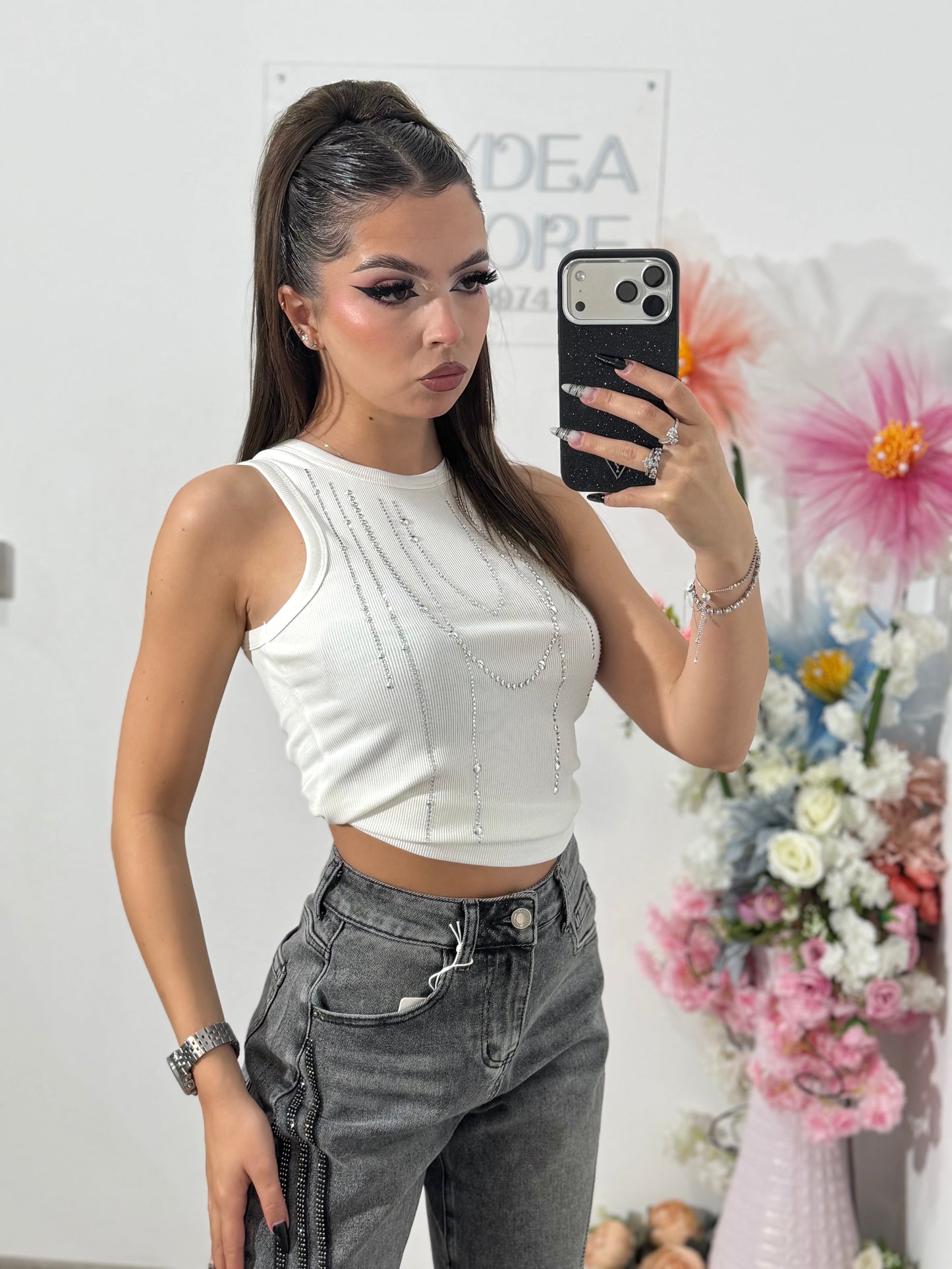 Top alb accesorizat PAULA