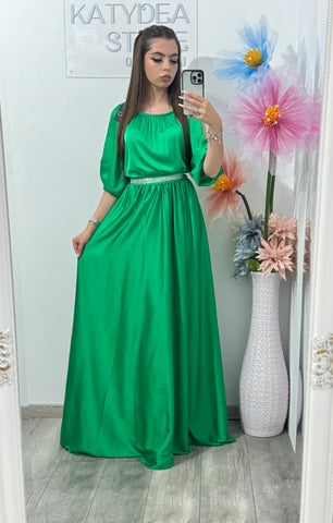 Rochie din satin verde Anna