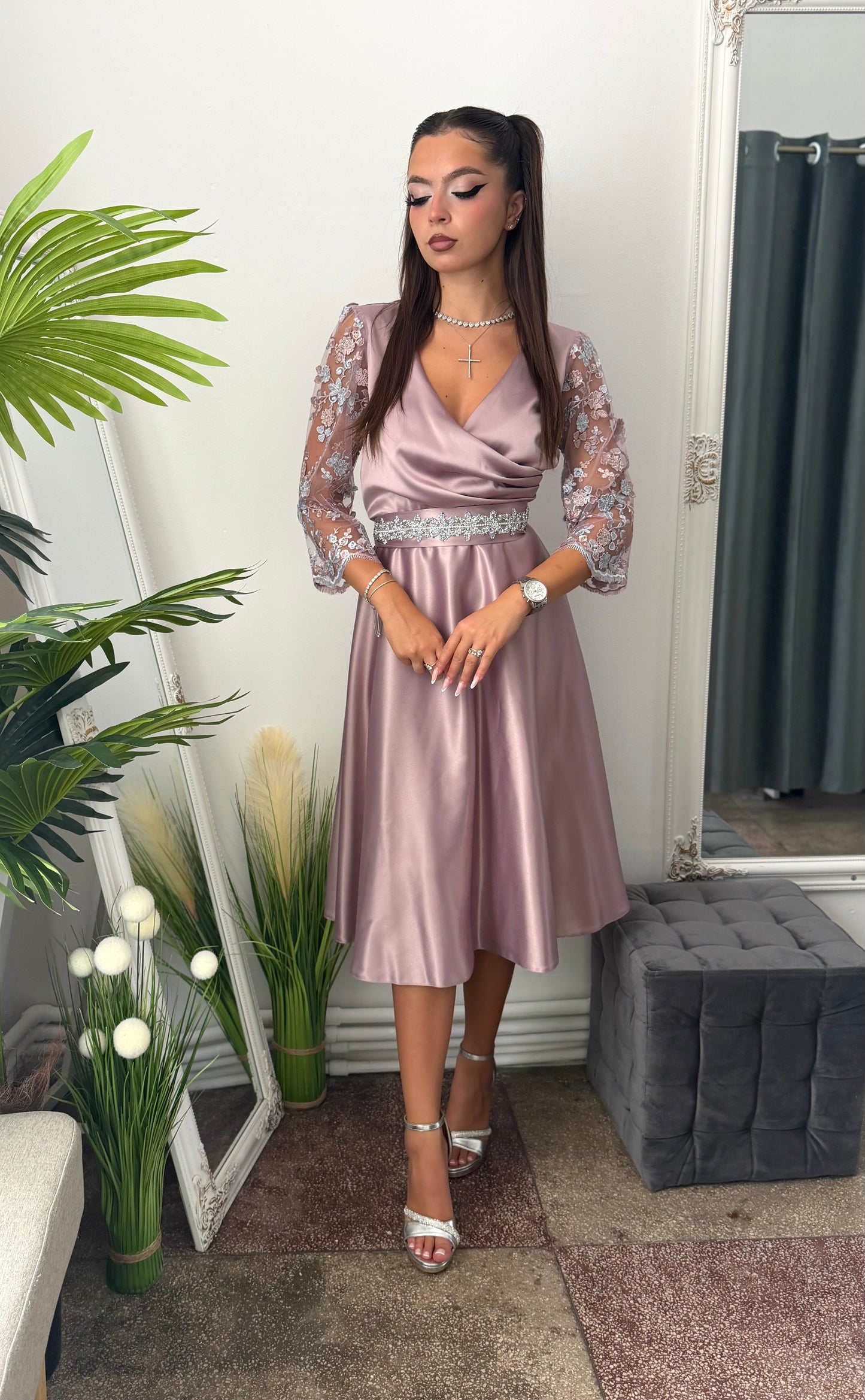Rochie elegantă roz pudră ADRIA