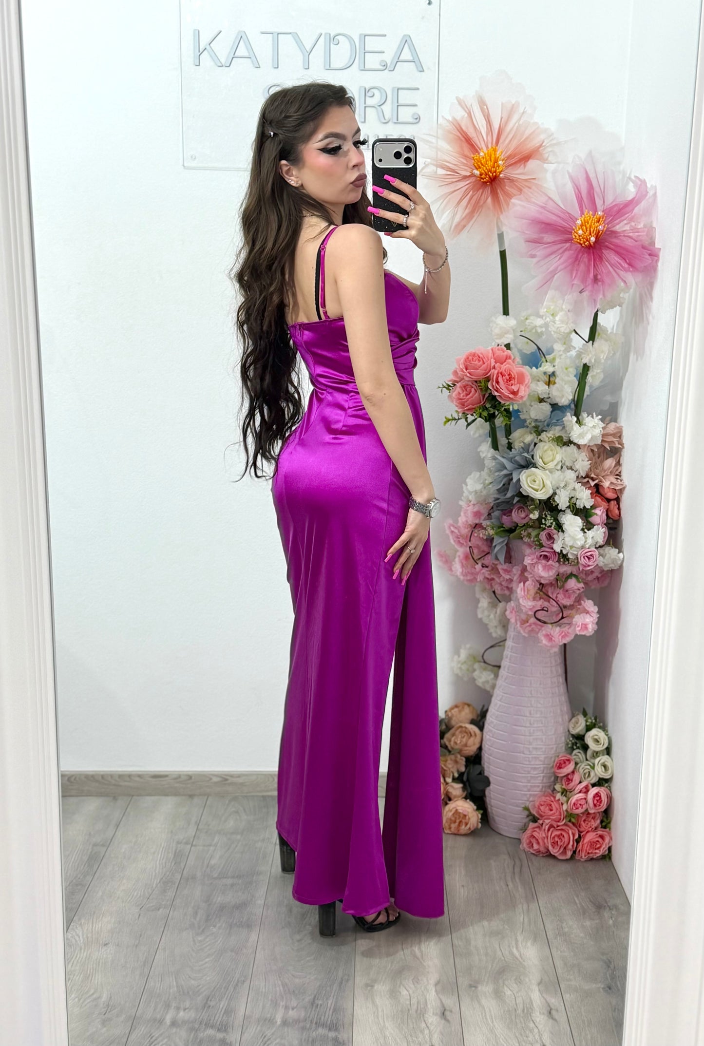 Rochie lunga eleganta fucsia Monique