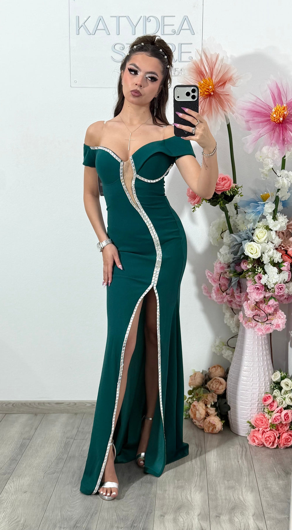 Rochie verde lunga tip sirena Katherine