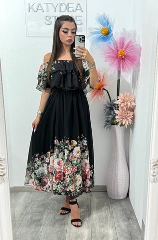 Rochie din voal cu imprimeu negru Delilah