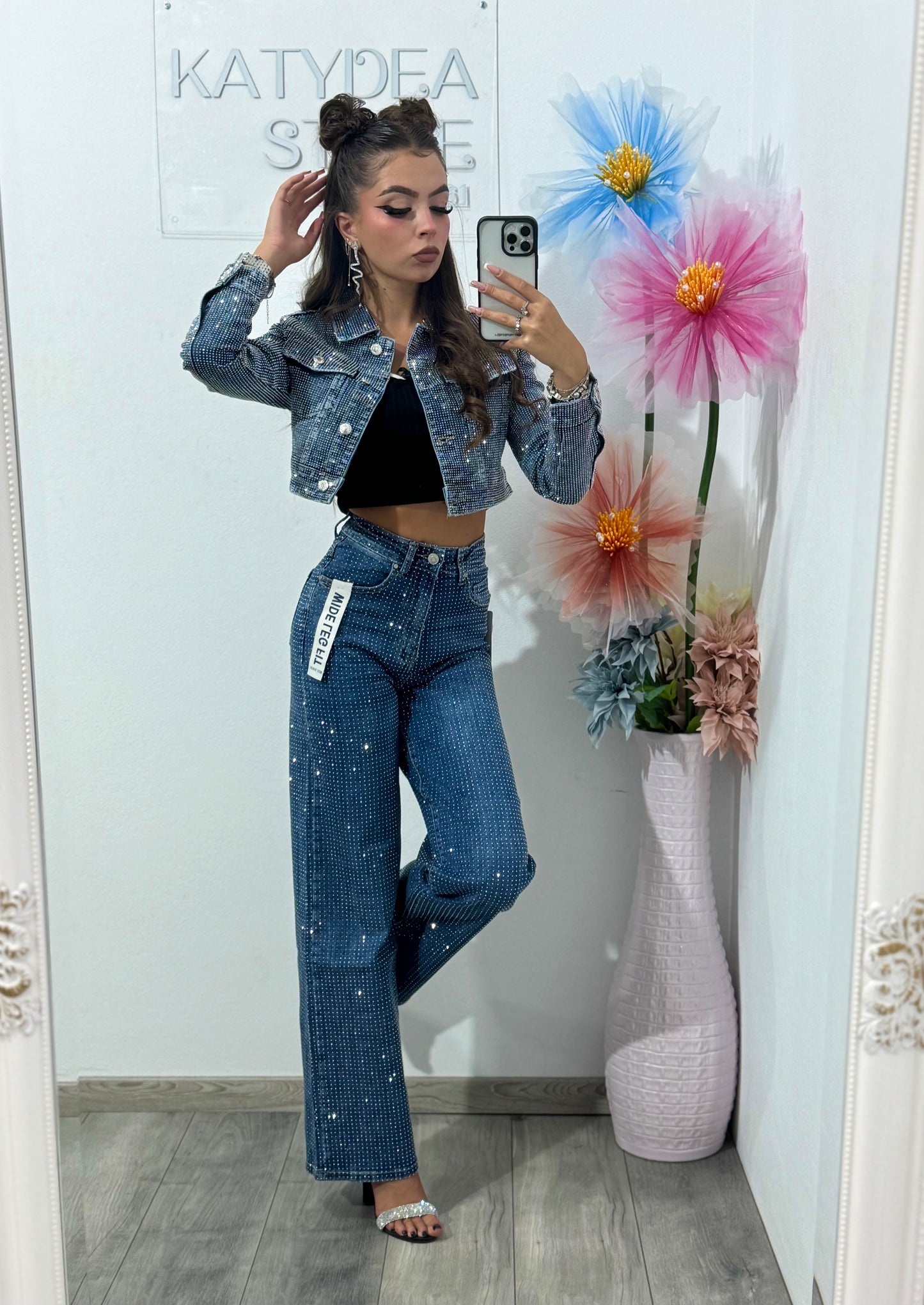 Blugi WideLeg full piatră Xonia