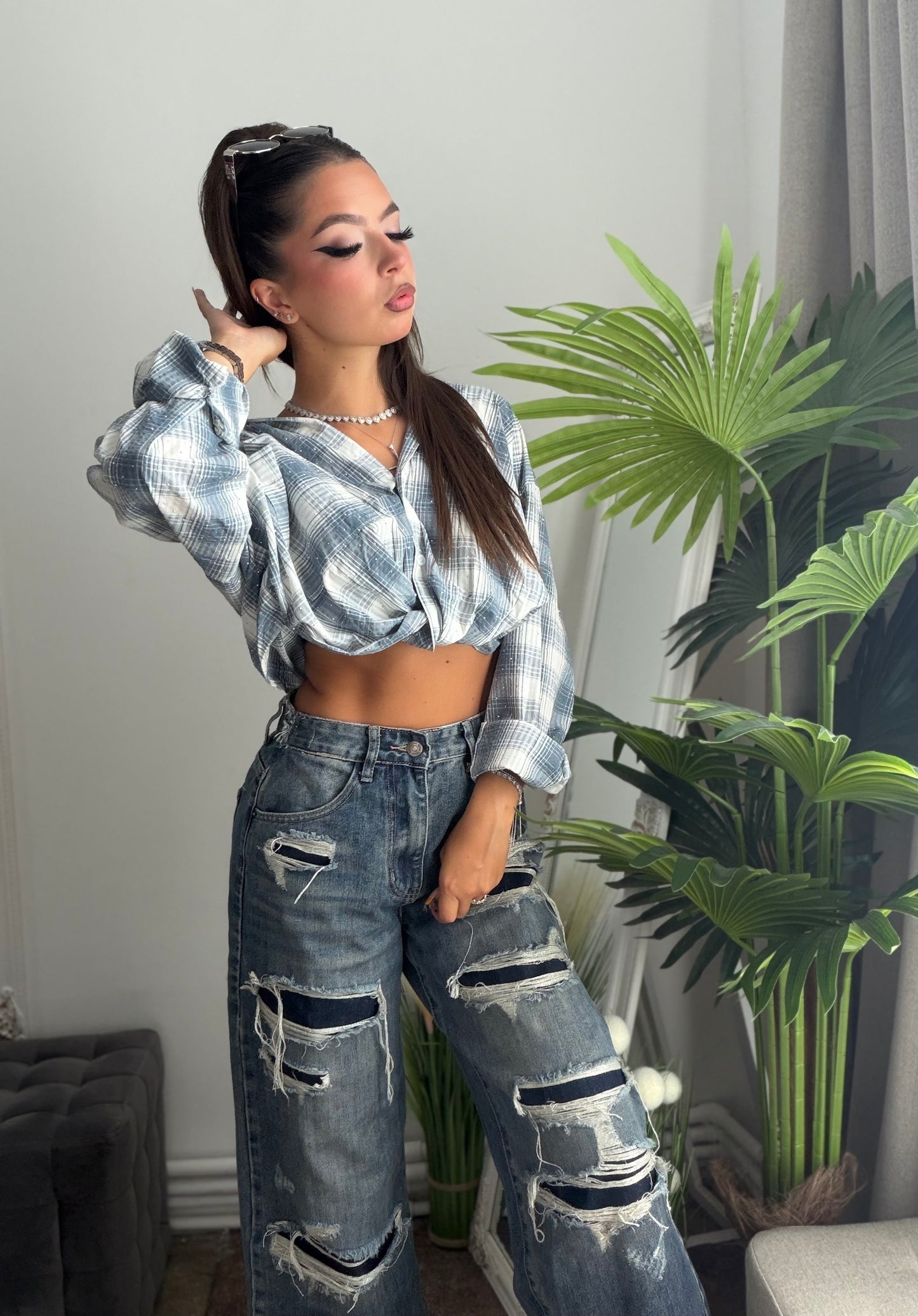 Cămașă crop albastră MALLA