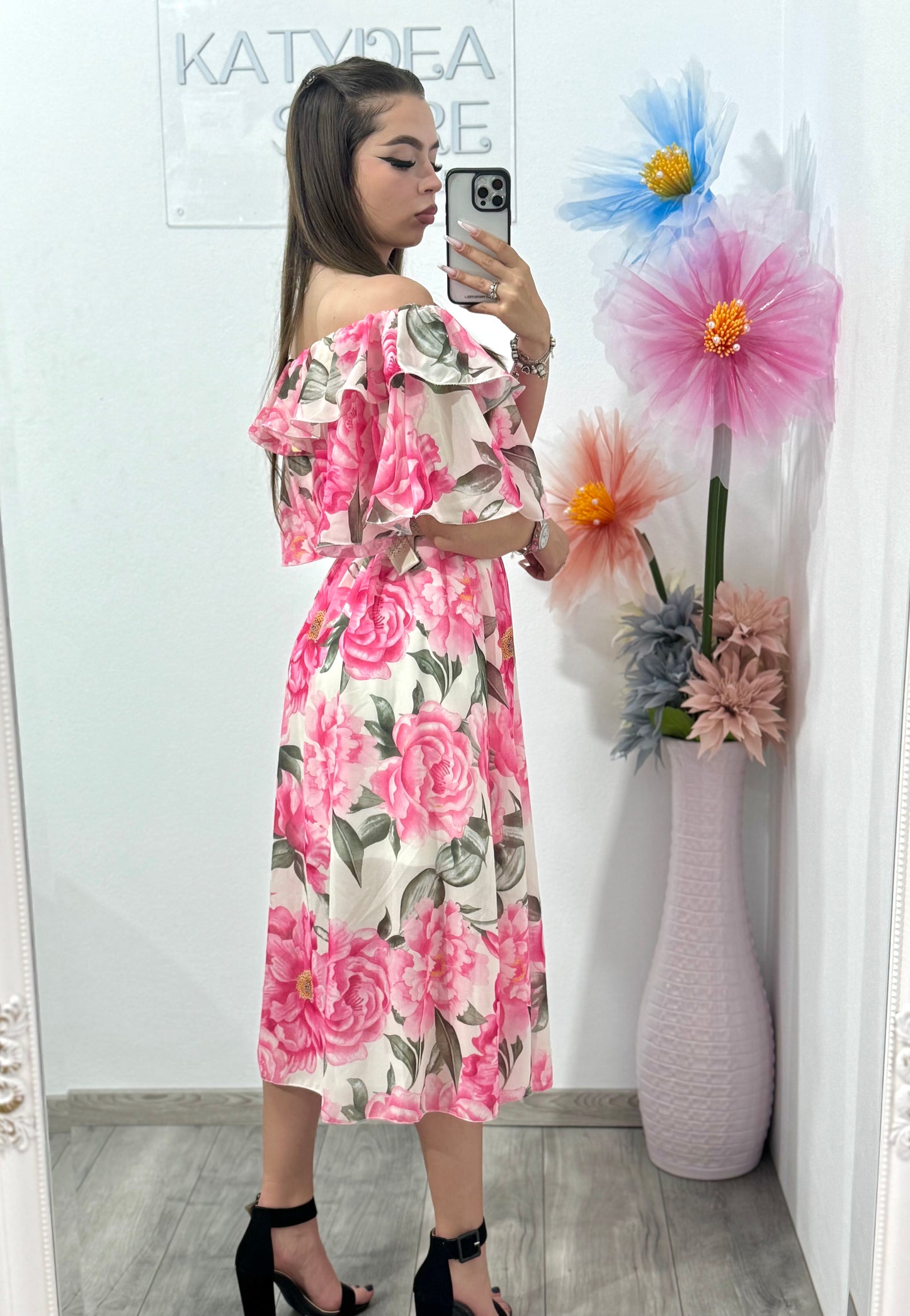 Rochie cu imprimeu floral roz
