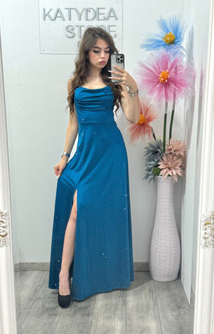 Rochie elegantă cu cristale turcoaz Glam