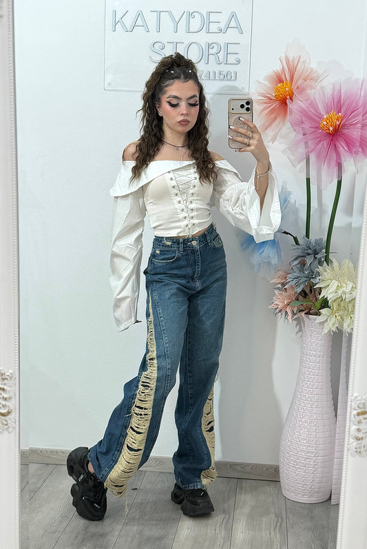 Jeans WideLeg cu rupturi ANDREEA