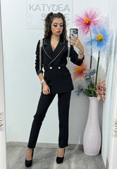 Costum elegant cu epoleți negru ANDREEA