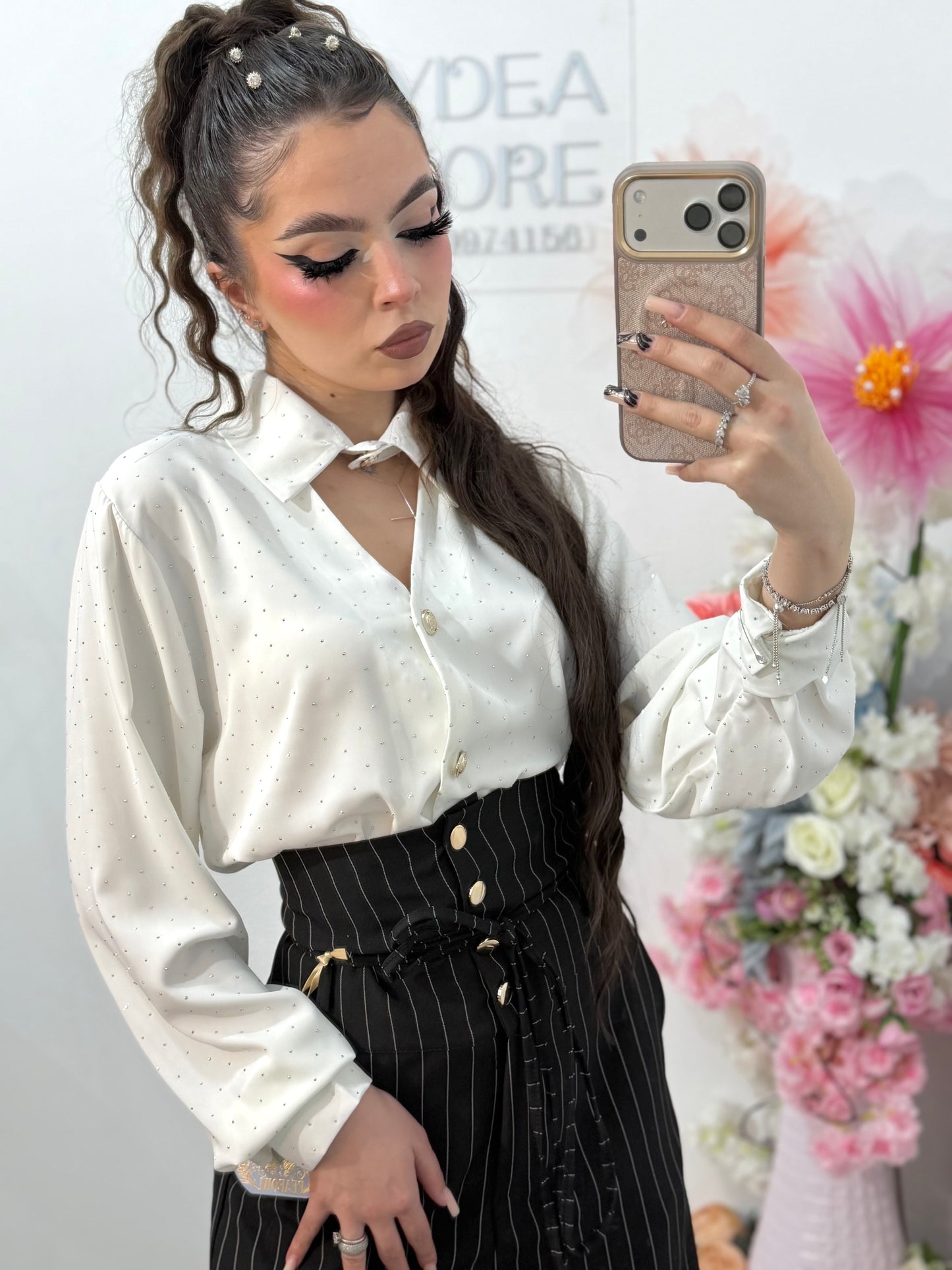 Cămașă elegantă cu cristale ștanțate MARIA