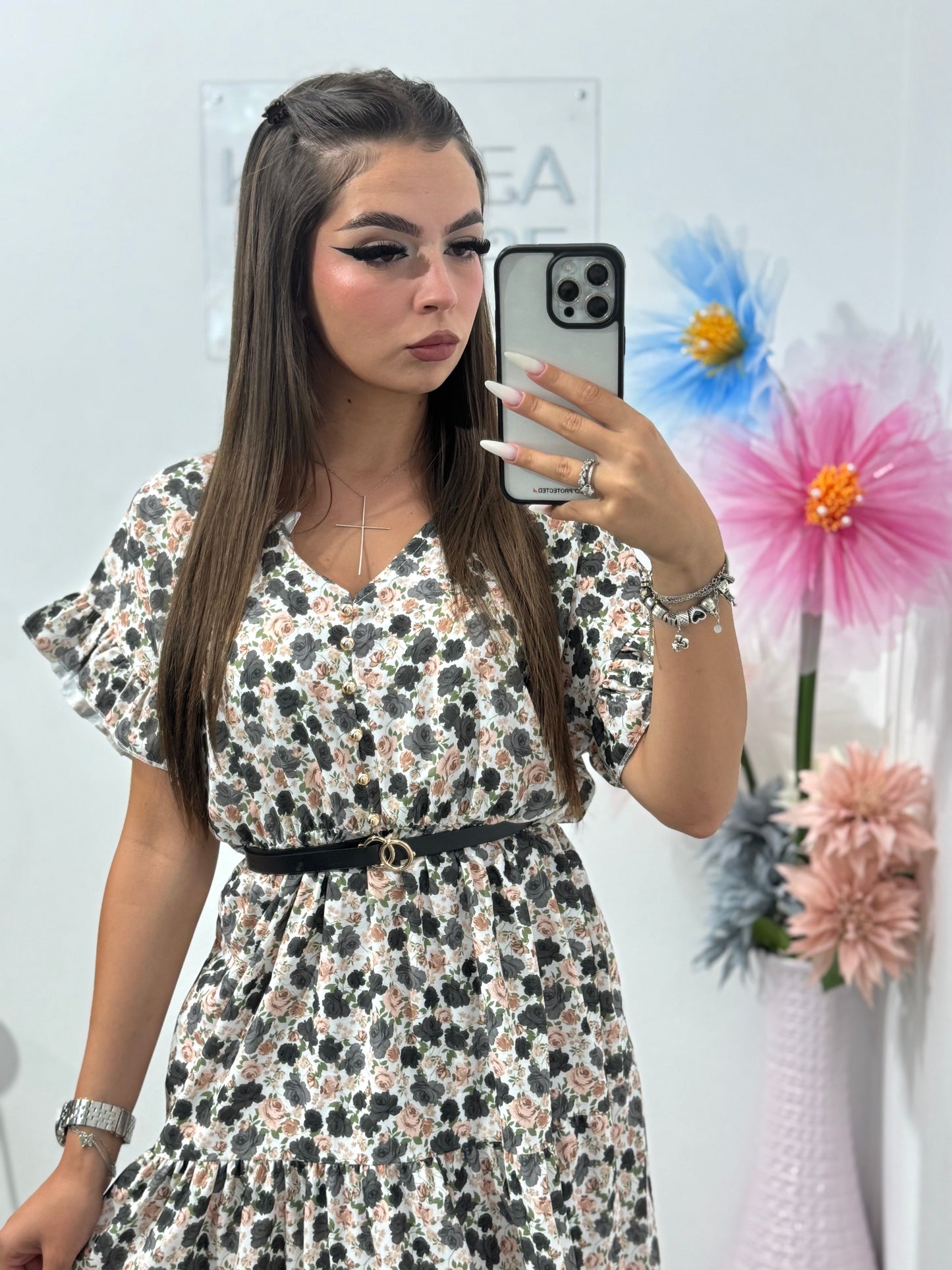 Rochie cu imprimeu floral și năsturași Myra